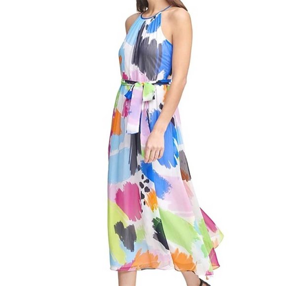 Dkny Dresses & Skirts - DKNY abstract rainbow print halter midi dress